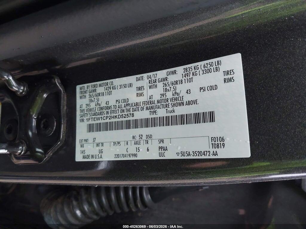 1FTEW1CP2HKD52578 2017 FORD F-150 photo no. 9