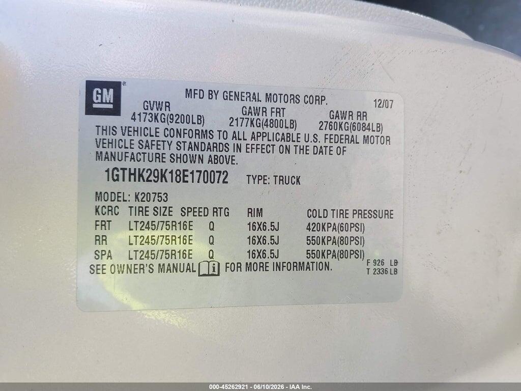 1GTHK29K18E170072 2008 GMC SIERRA 2500HD photo no. 9
