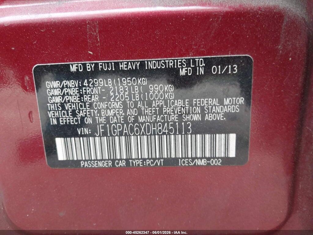 JF1GPAC6XDH845113 2013 SUBARU IMPREZA photo no. 9