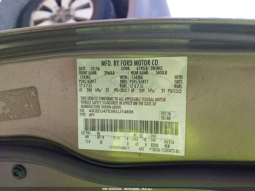 4M2EU47E06UJ14806 2006 MERCURY MOUNTAINEER photo no. 9