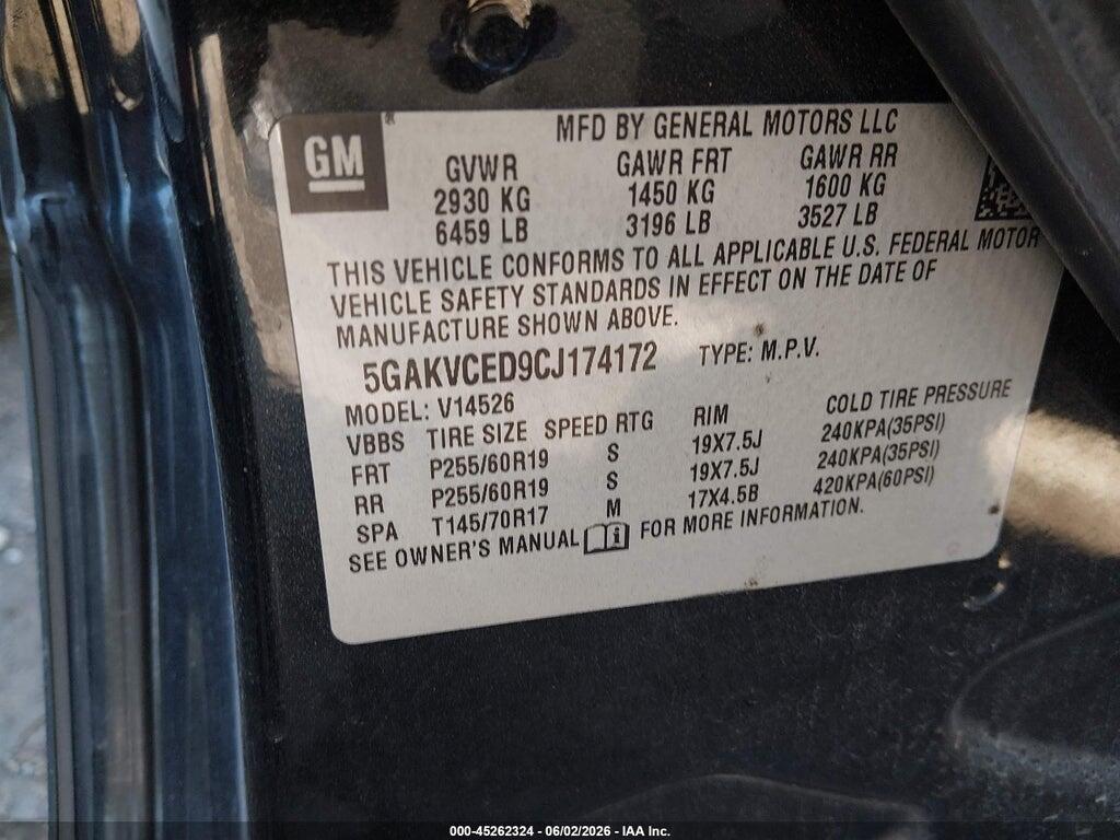 5GAKVCED9CJ174172 2012 BUICK ENCLAVE photo no. 9