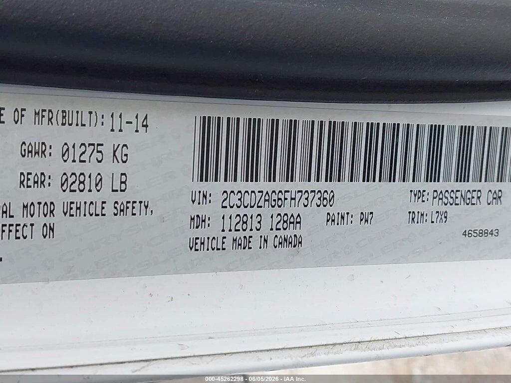2C3CDZAG6FH737360 2015 DODGE CHALLENGER photo no. 9