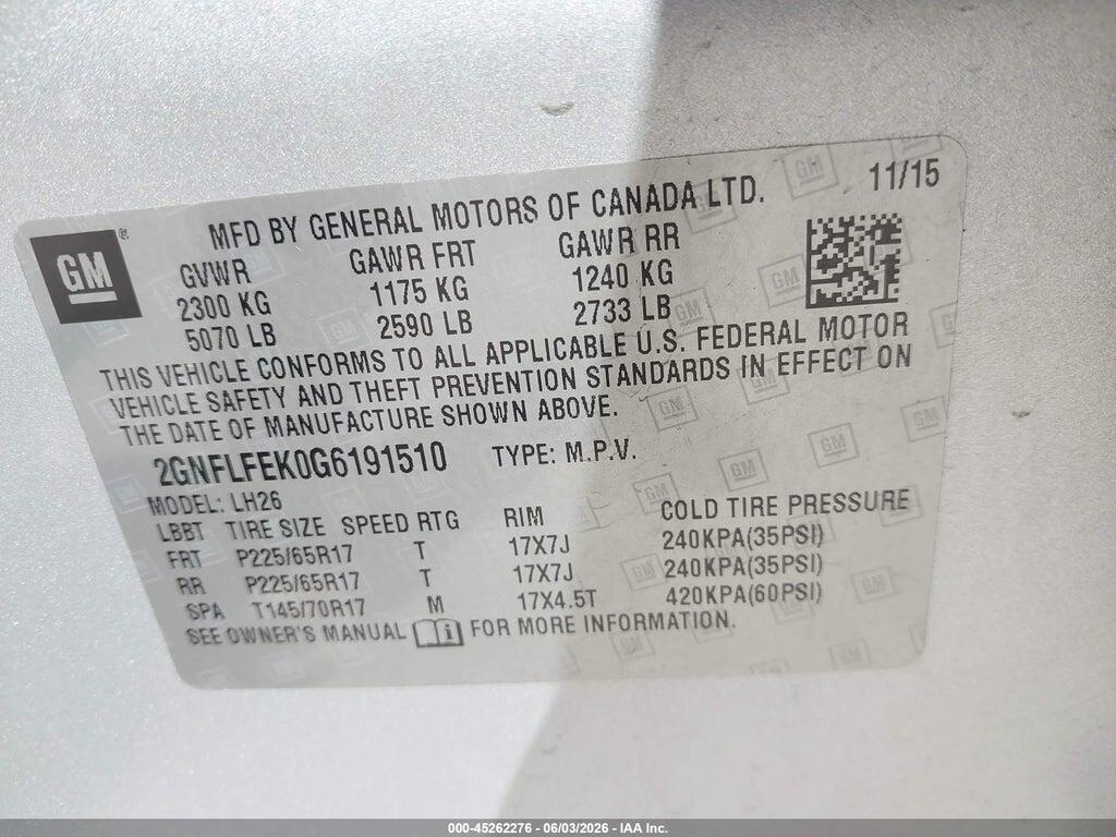 2GNFLFEK0G6191510 2016 CHEVROLET EQUINOX photo no. 9
