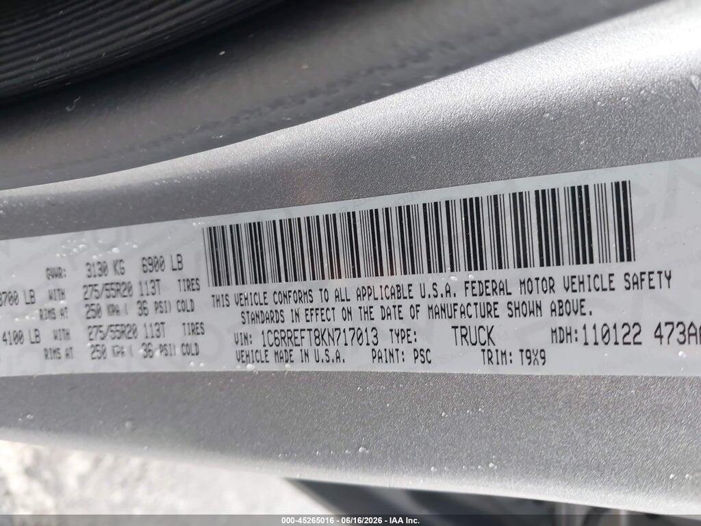 1C6RREFT8KN717013 2019 RAM 1500 photo no. 9