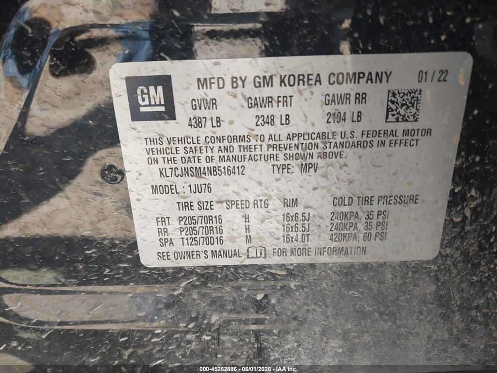 KL7CJNSM4NB516412 2022 CHEVROLET TRAX photo no. 9