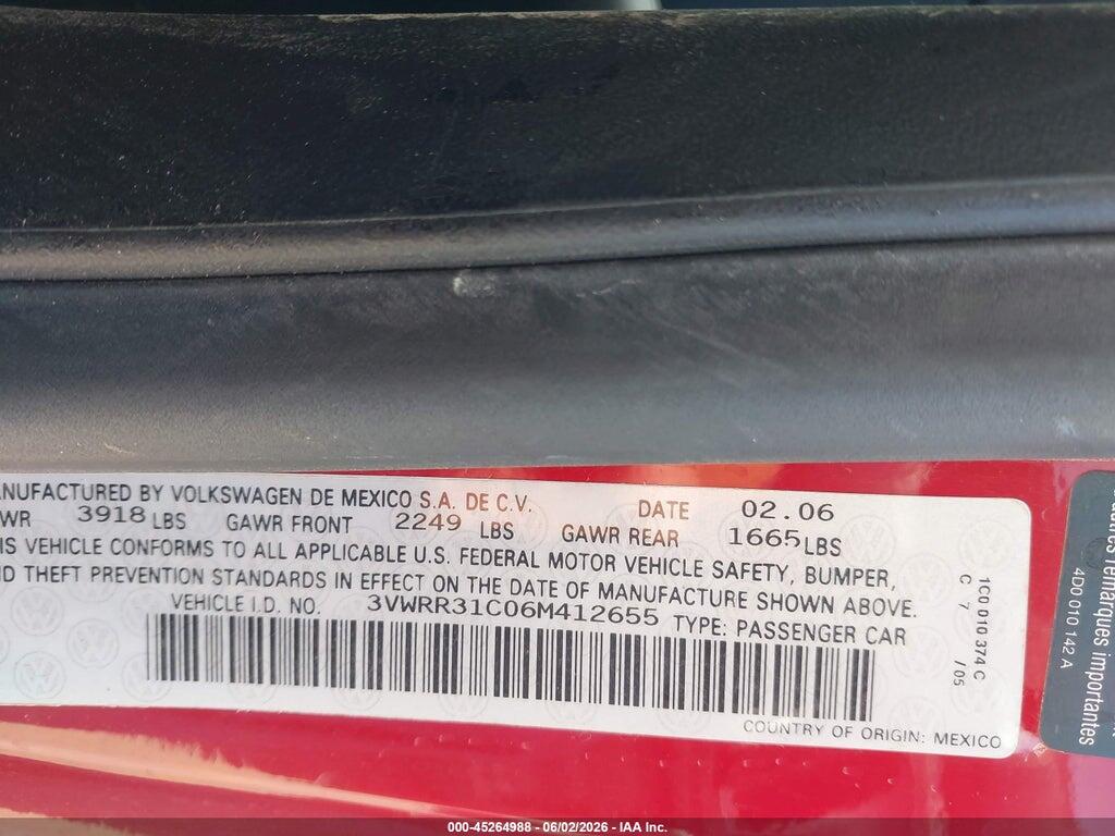 3VWRR31C06M412655 2006 VOLKSWAGEN NEW BEETLE photo no. 9