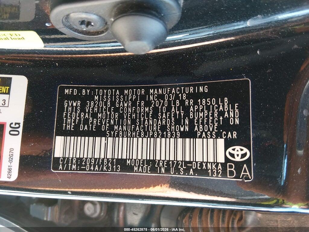 5YFBURHE8JP821839 2018 TOYOTA COROLLA photo no. 9