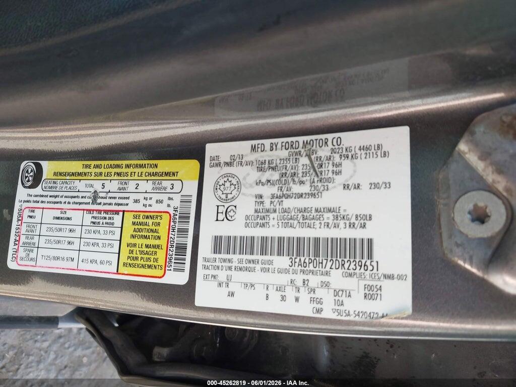 3FA6P0H72DR239651 2013 FORD FUSION photo no. 9