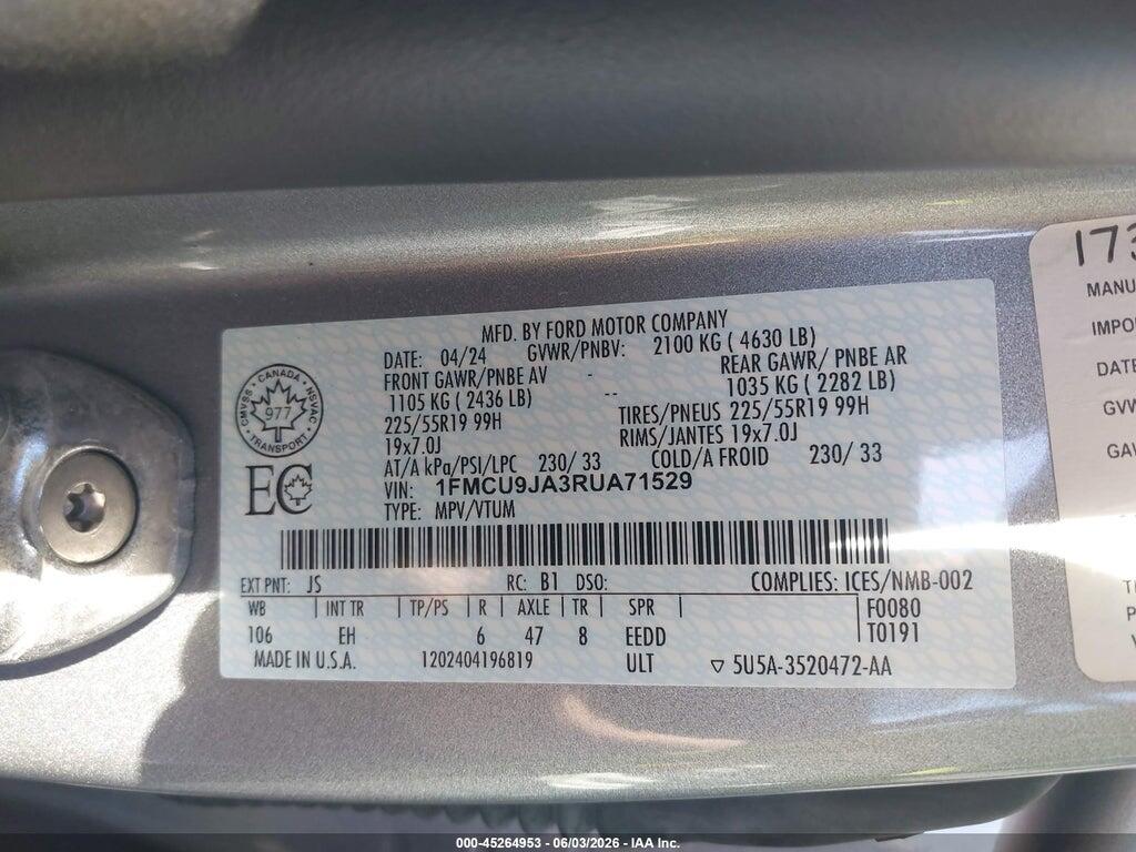 1FMCU9JA3RUA71529 2024 FORD ESCAPE photo no. 9