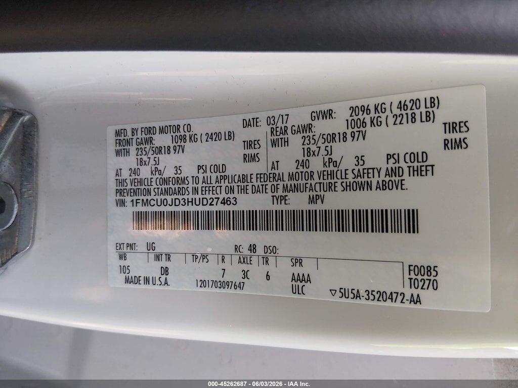 1FMCU0JD3HUD27463 2017 FORD ESCAPE photo no. 9