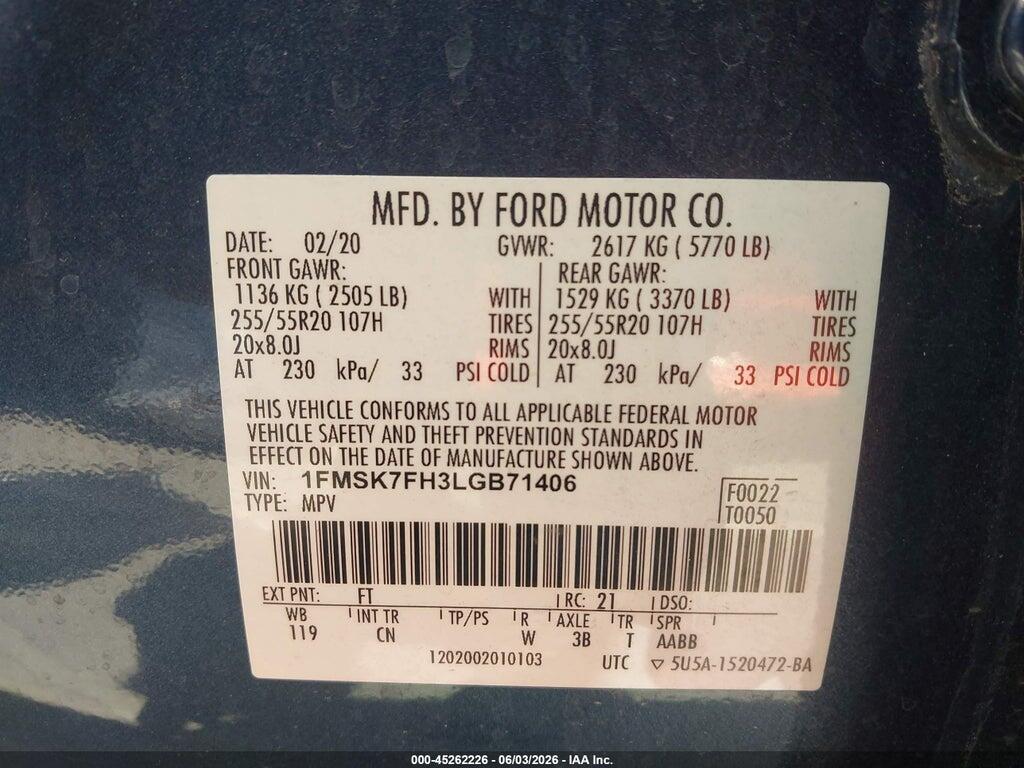 1FMSK7FH3LGB71406 2020 FORD EXPLORER photo no. 9