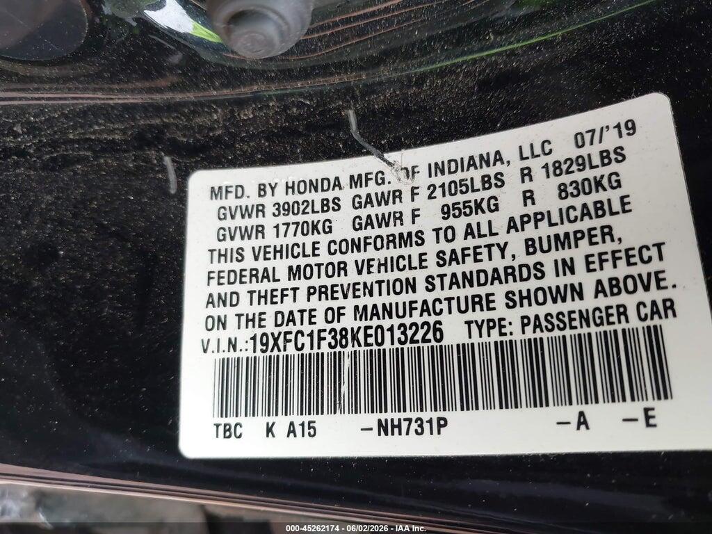19XFC1F38KE013226 2019 HONDA CIVIC photo no. 9