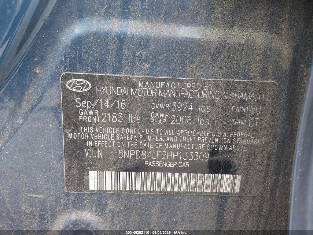 5NPD84LF2HH133309 2017 HYUNDAI ELANTRA photo no. 9