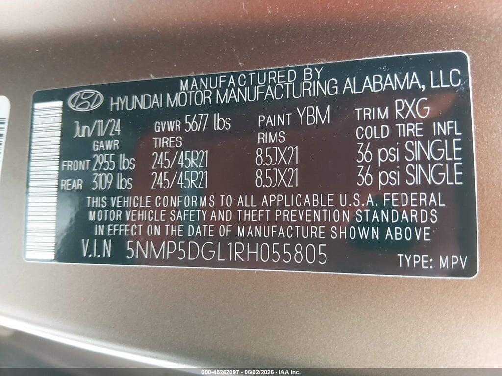5NMP5DGL1RH055805 2024 HYUNDAI SANTA FE photo no. 9
