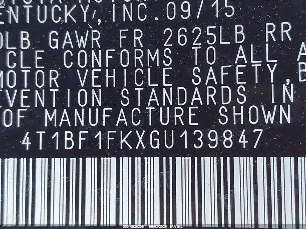 4T1BF1FKXGU139847 2016 TOYOTA CAMRY photo no. 9