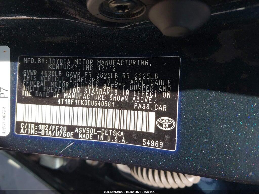 4T1BF1FK0DU640581 2013 TOYOTA CAMRY photo no. 9