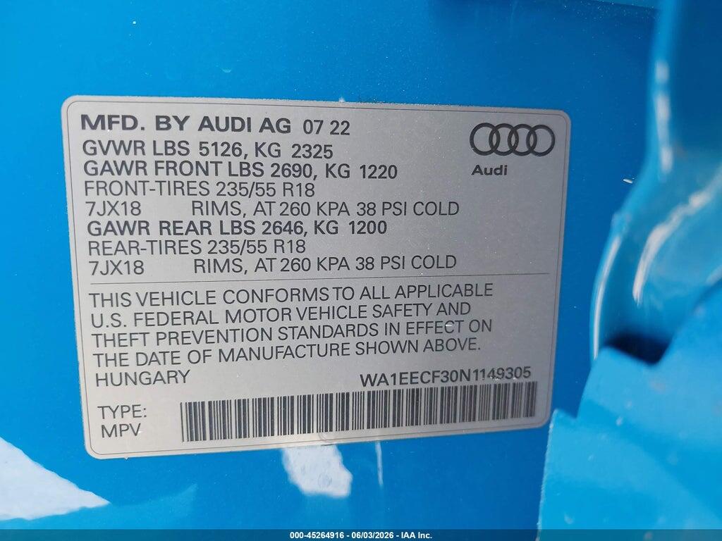 WA1EECF30N1149305 2022 AUDI Q3 photo no. 9