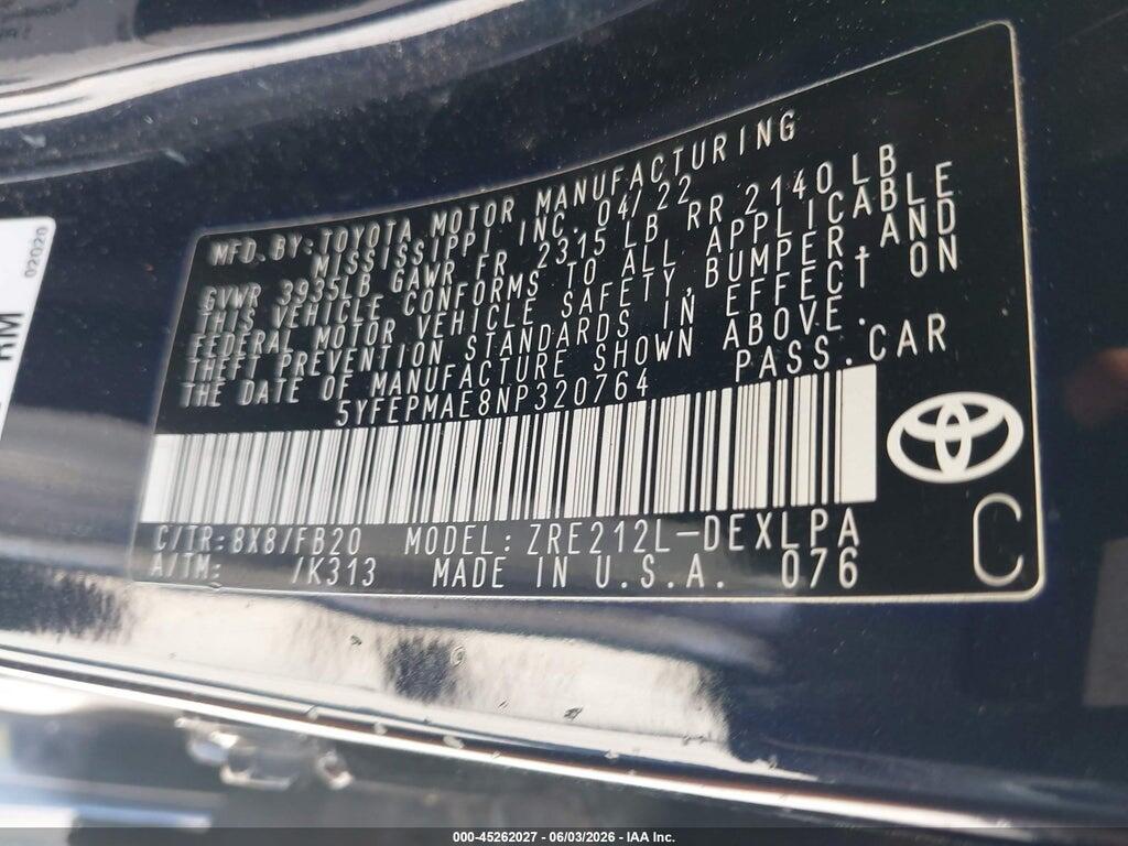 5YFEPMAE8NP320764 2022 TOYOTA COROLLA photo no. 9