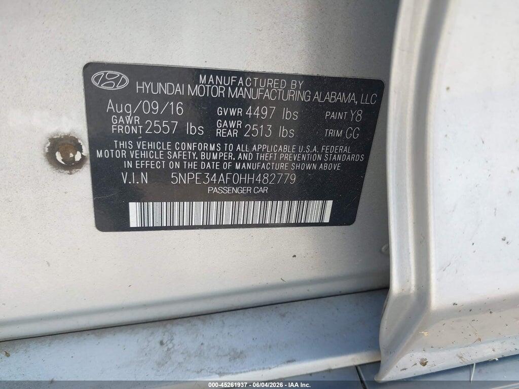 5NPE34AF0HH482779 2017 HYUNDAI SONATA photo no. 9