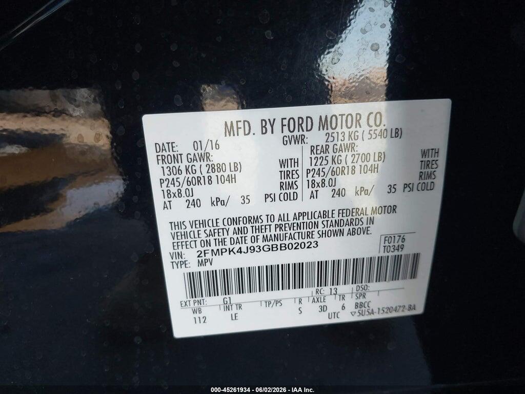 2FMPK4J93GBB02023 2016 FORD EDGE photo no. 9