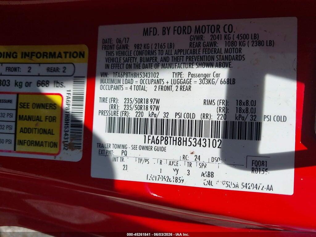 1FA6P8TH8H5343102 2017 FORD MUSTANG photo no. 9