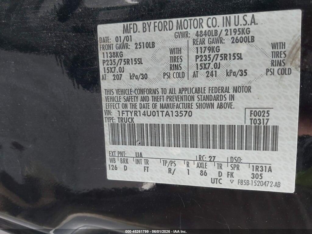 1FTYR14U01TA13570 2001 FORD RANGER photo no. 9