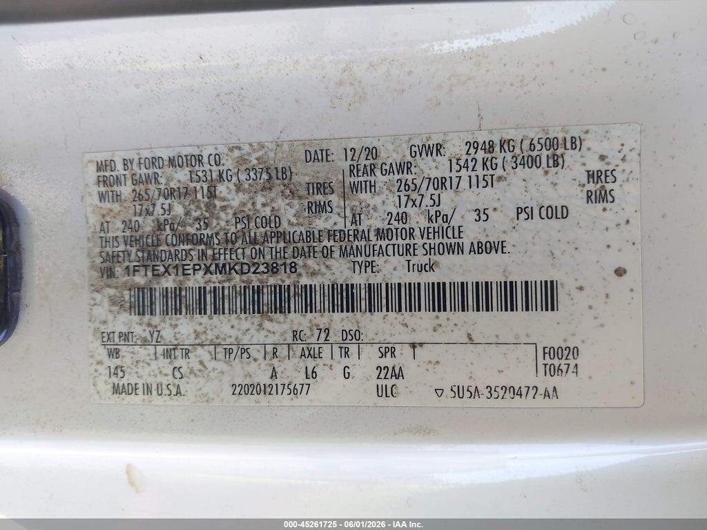 1FTEX1EPXMKD23818 2021 FORD F-150 photo no. 9
