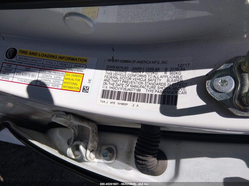 1HGCV1F35JA077188 2018 HONDA ACCORD photo no. 9