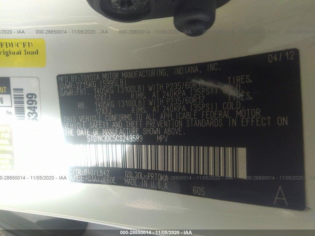5TDYK3DC5CS249589 2012 TOYOTA SIENNA photo no. 9