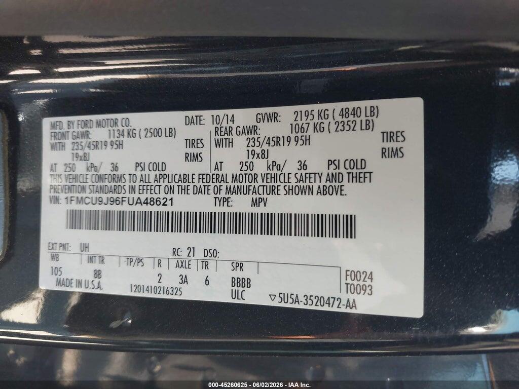 1FMCU9J96FUA48621 2015 FORD ESCAPE photo no. 9