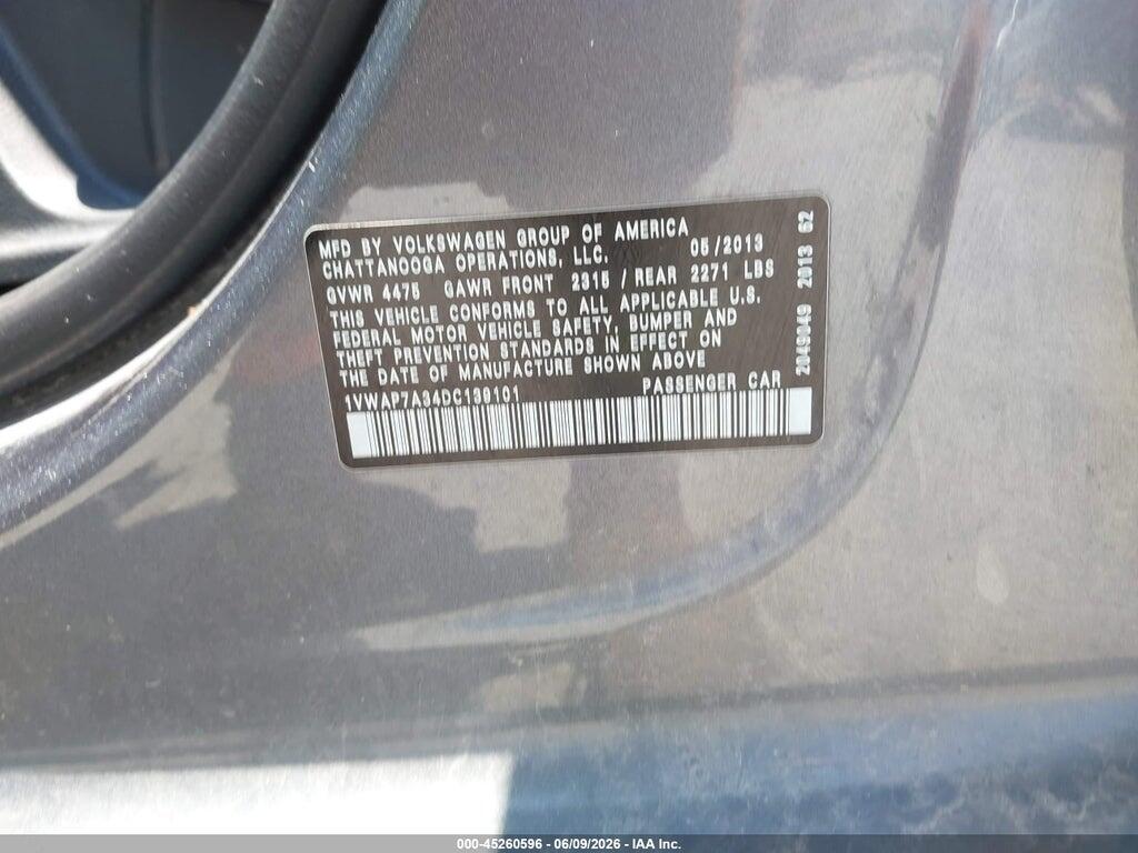 1VWAP7A34DC139101 2013 VOLKSWAGEN PASSAT photo no. 9