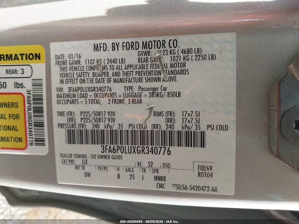 3FA6P0LUXGR340776 2016 FORD FUSION HYBRID photo no. 9