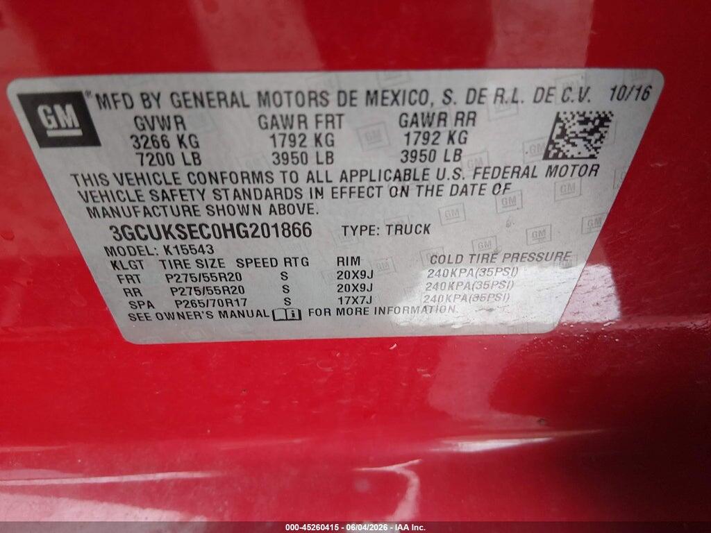 3GCUKSEC0HG201866 2017 CHEVROLET SILVERADO 1500 photo no. 9