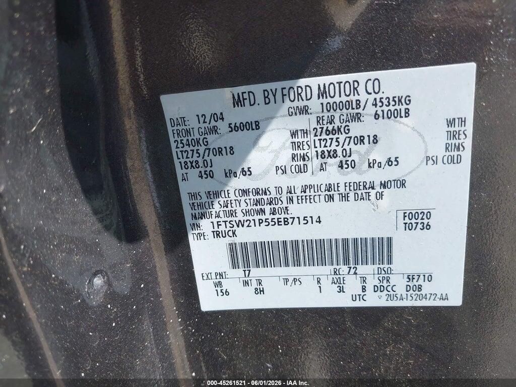 1FTSW21P55EB71514 2005 FORD F-250 photo no. 9