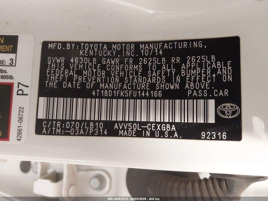 4T1BD1FK5FU144166 2015 TOYOTA CAMRY HYBRID photo no. 9