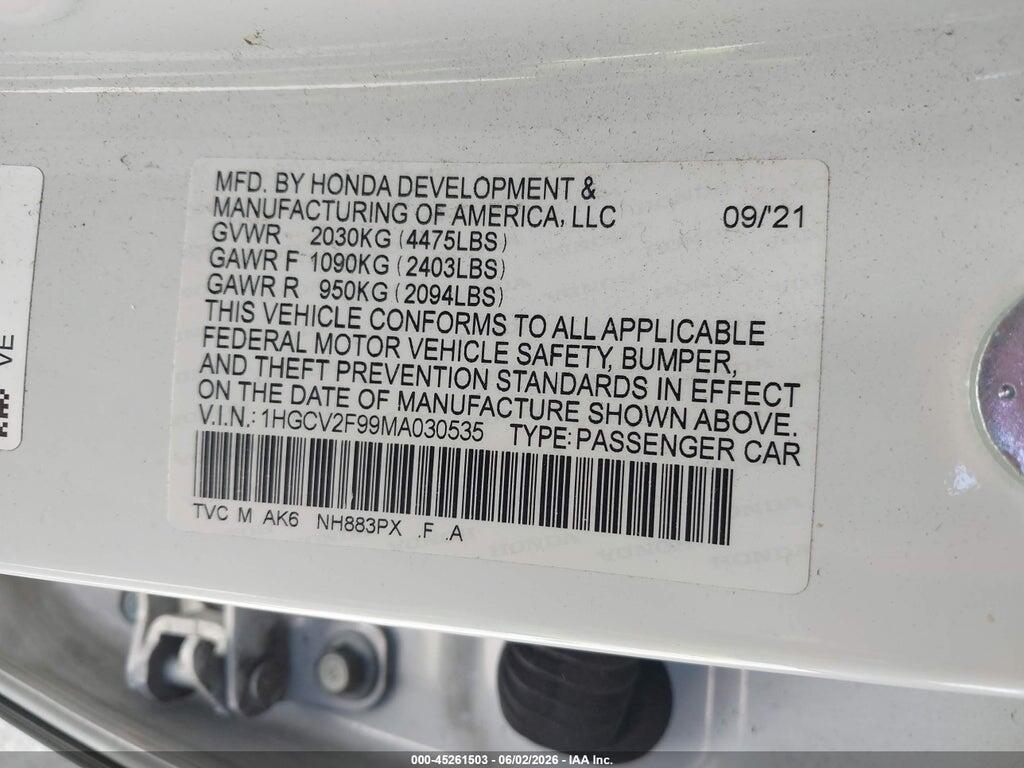 1HGCV2F99MA030535 2021 HONDA ACCORD photo no. 9