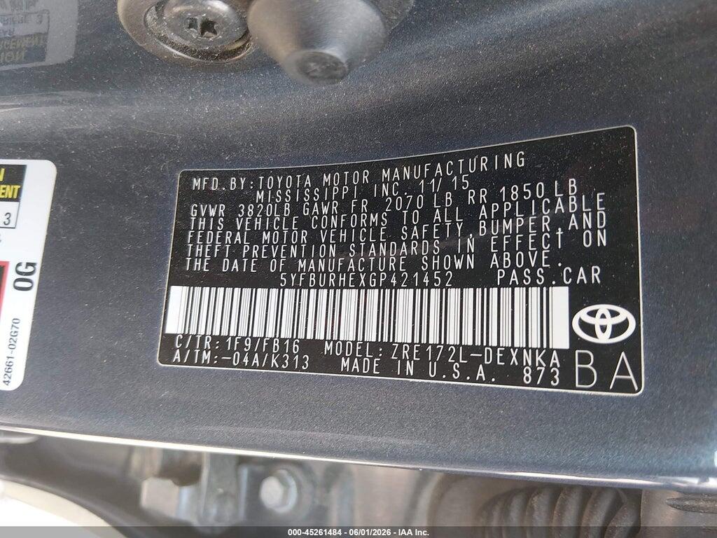 5YFBURHEXGP421452 2016 TOYOTA COROLLA photo no. 9