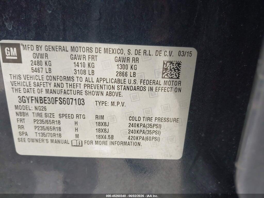3GYFNBE30FS607103 2015 CADILLAC SRX photo no. 9