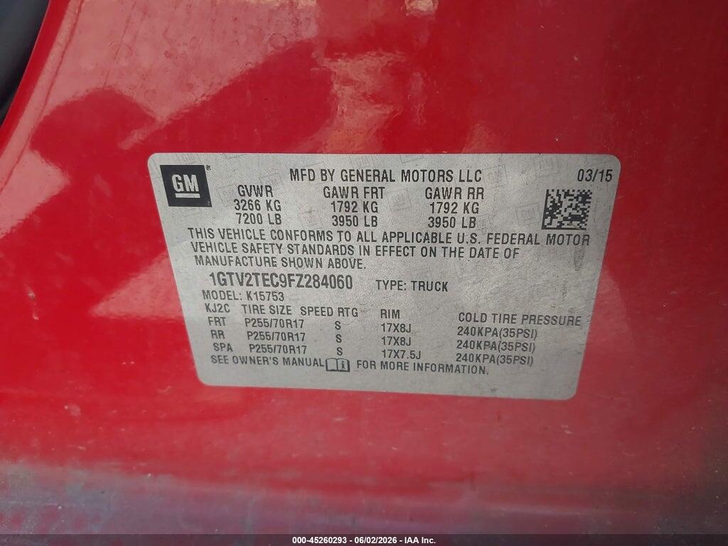 1GTV2TEC9FZ284060 2015 GMC SIERRA 1500 photo no. 9