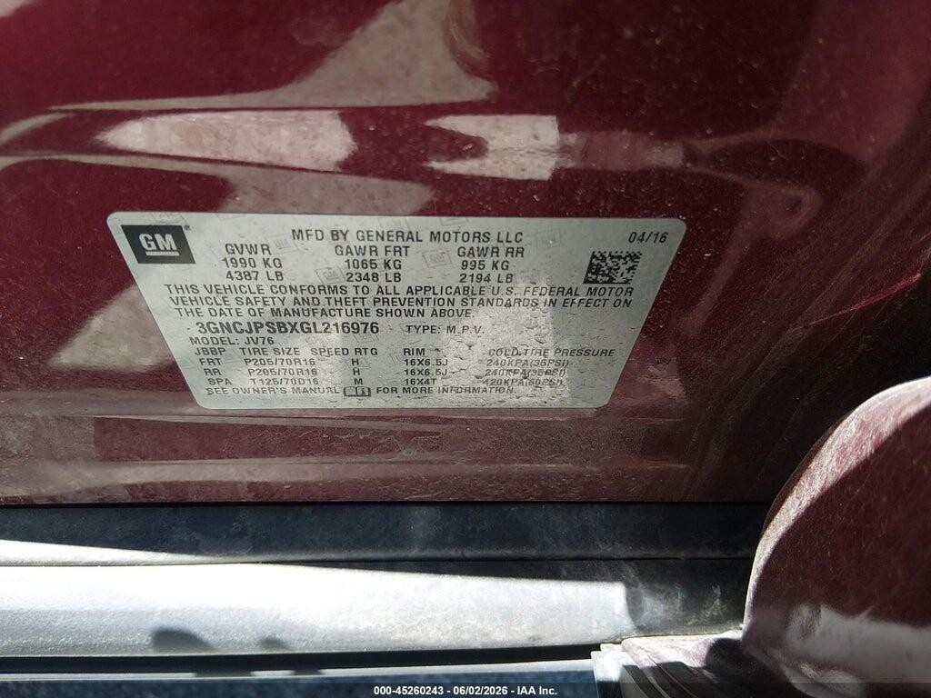 3GNCJPSBXGL216976 2016 CHEVROLET TRAX photo no. 9