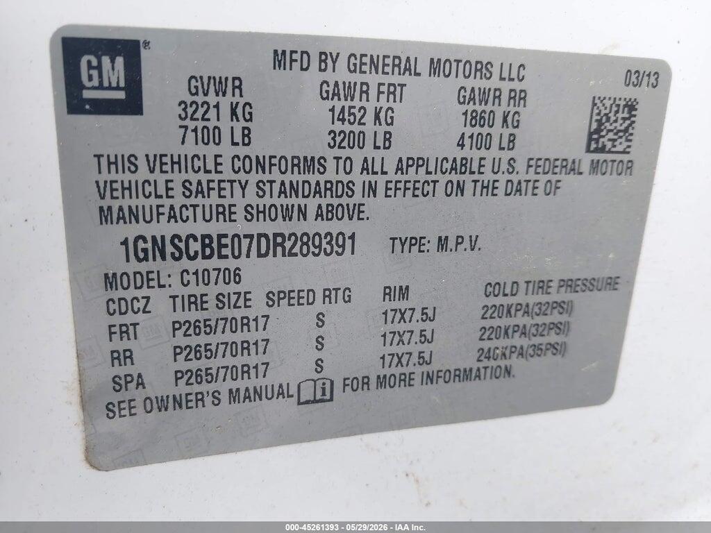 1GNSCBE07DR289391 2013 CHEVROLET TAHOE photo no. 9