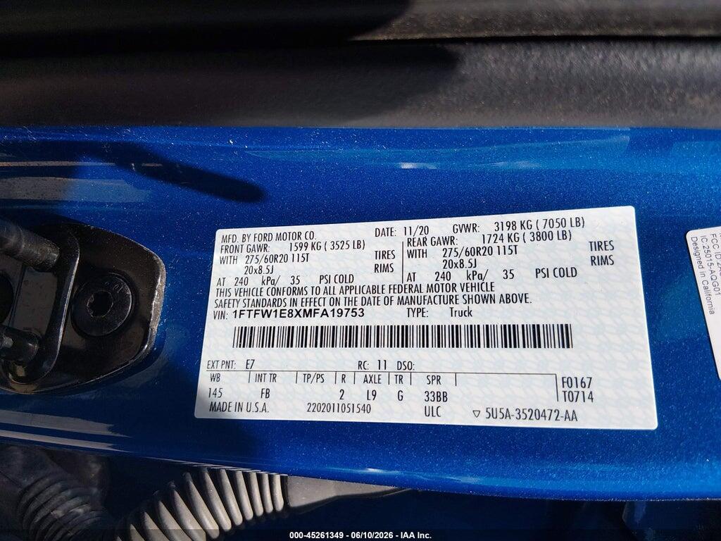 1FTFW1E8XMFA19753 2021 FORD F-150 photo no. 9