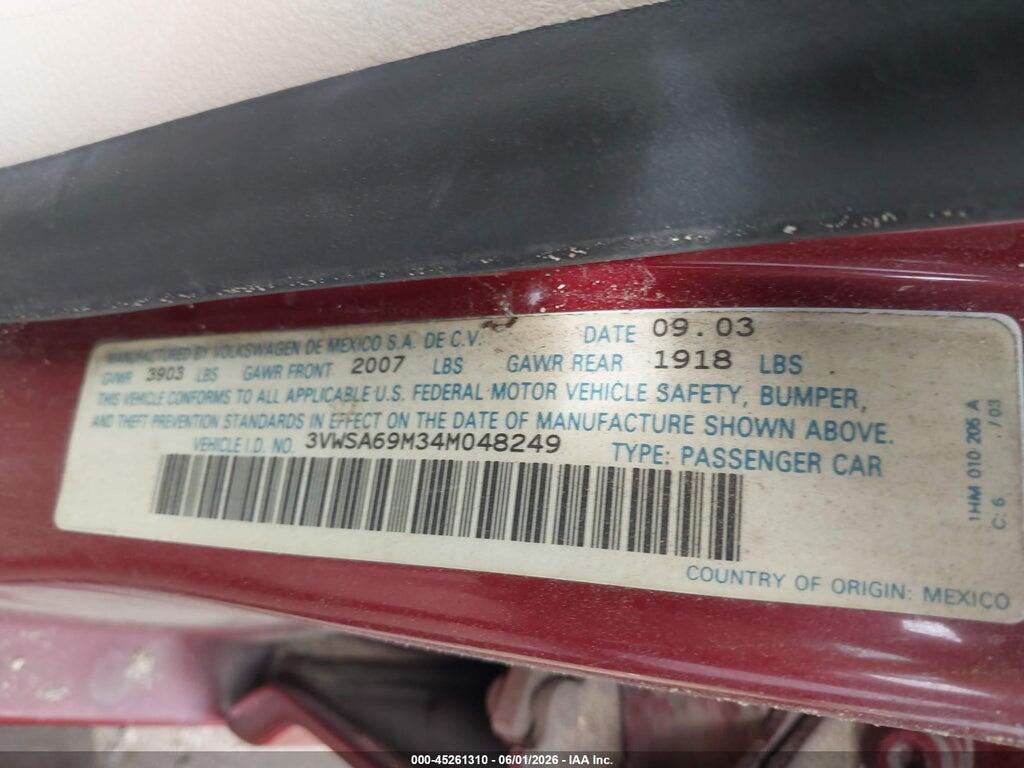 3VWSA69M34M048249 2004 VOLKSWAGEN JETTA photo no. 9
