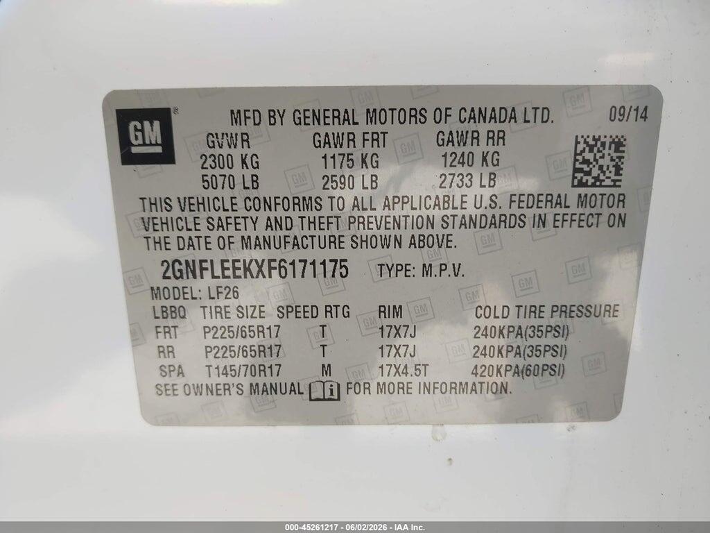 2GNFLEEKXF6171175 2015 CHEVROLET EQUINOX photo no. 9