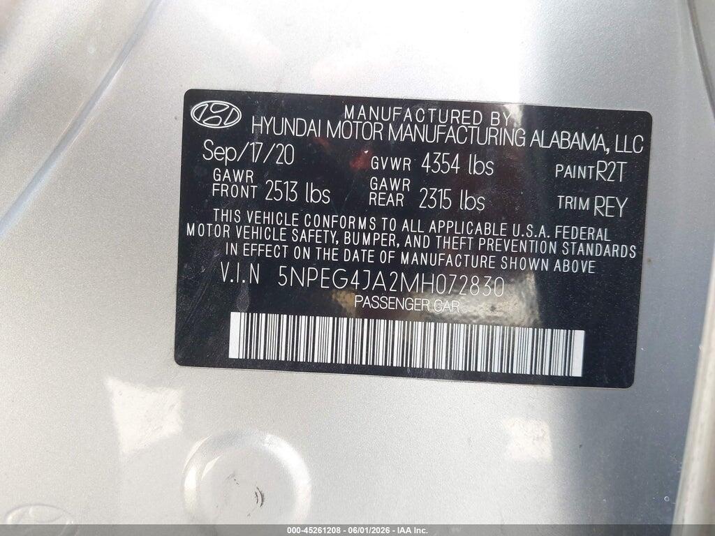 5NPEG4JA2MH072830 2021 HYUNDAI SONATA photo no. 9