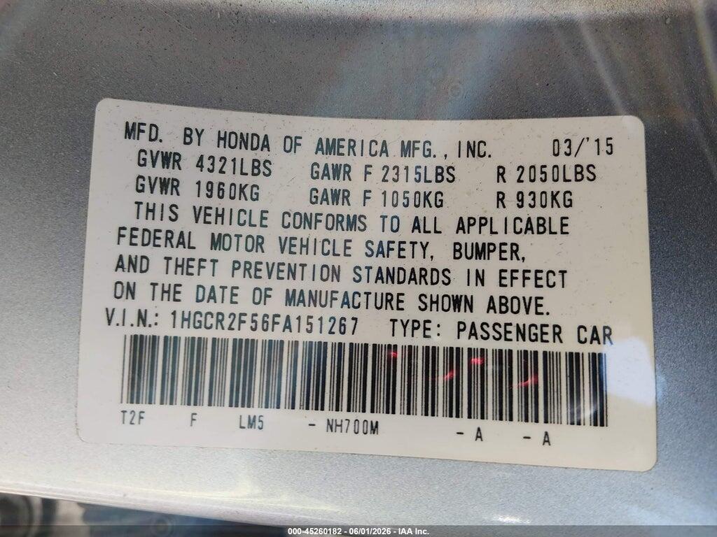 1HGCR2F56FA151267 2015 HONDA ACCORD photo no. 9
