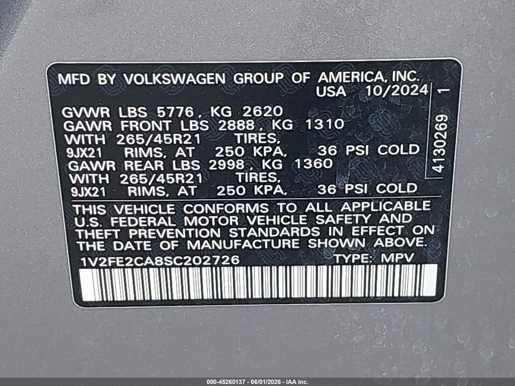 1V2FE2CA8SC202726 2025 VOLKSWAGEN ATLAS CROSS SPORT photo no. 9