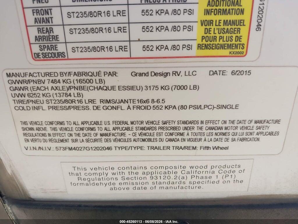 573FM4027G1202046 2016 GRAND DESIGN MOMENTUM 36' 5TH WHEEL photo no. 9