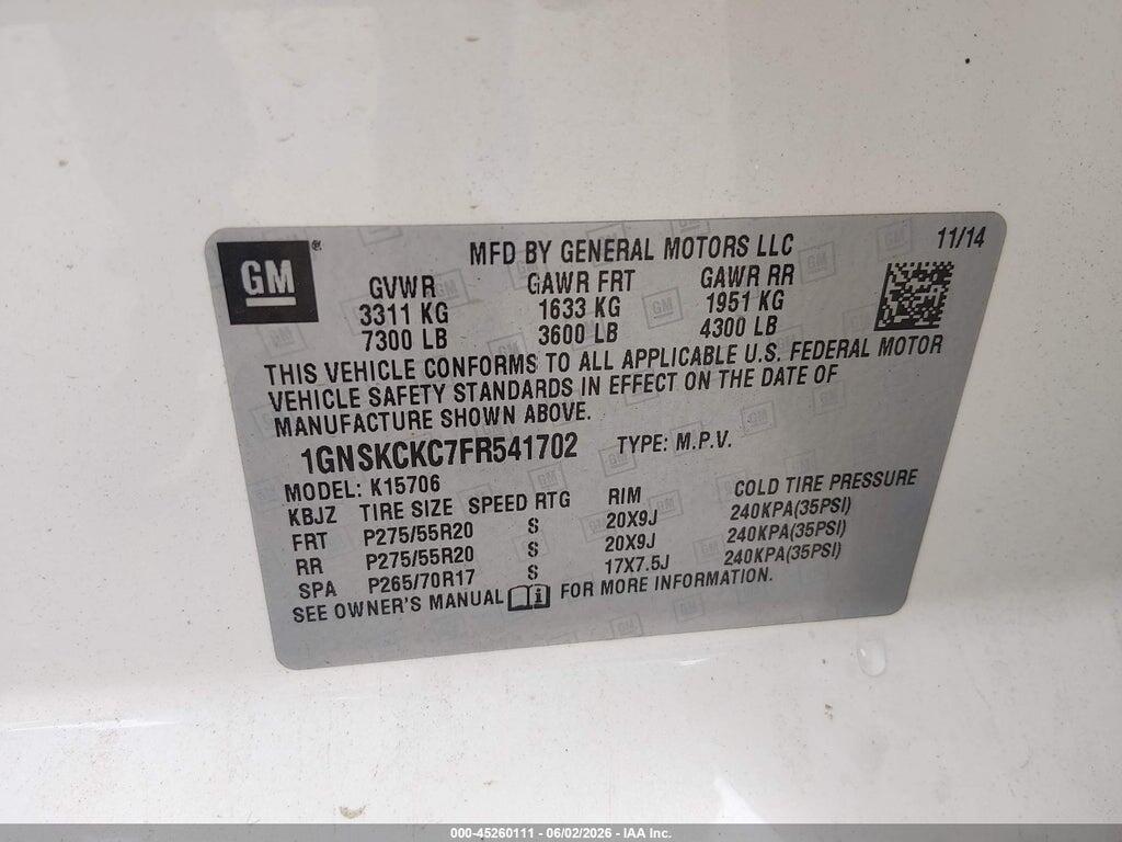 1GNSKCKC7FR541702 2015 CHEVROLET TAHOE photo no. 9
