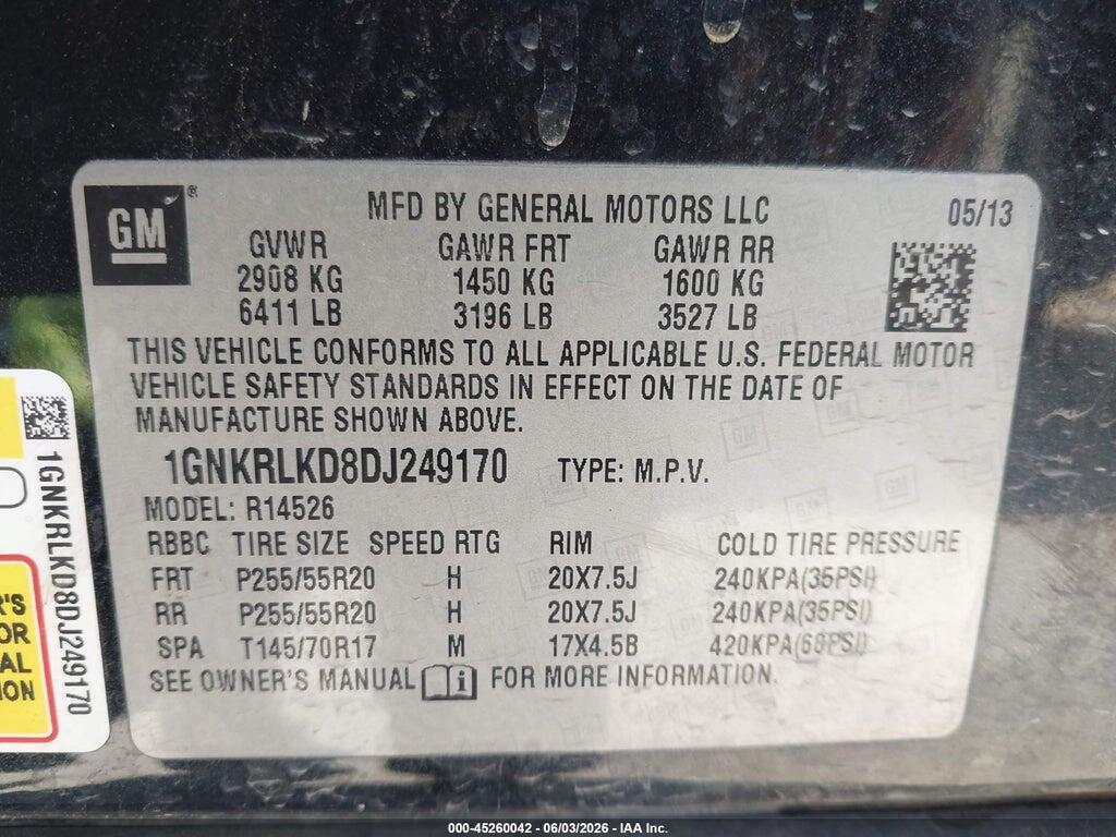 1GNKRLKD8DJ249170 2013 CHEVROLET TRAVERSE photo no. 9